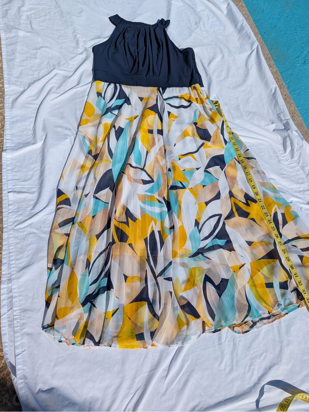 Style & Co. Navy Halter Top with Multicolor Leaf-Print Maxi Skirt